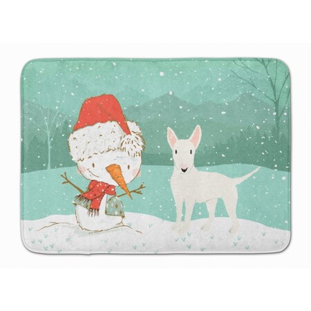 Carolines Treasures White Bull Terrier Snowman Christmas Machine Washable Memory Foam Mat CK2058RUG